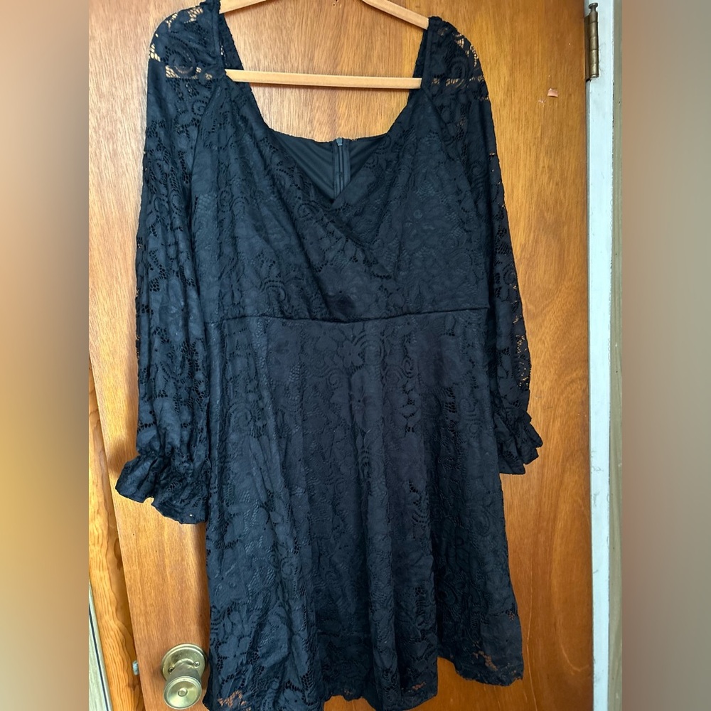 Plus Size Women V-Neck Long Sleeve Elegant Lace Party Dress